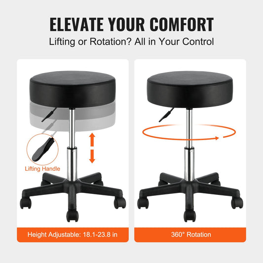 Height Adjustable Swivel Stool with Wheels, Black PU Leather, 181 kg Capacity