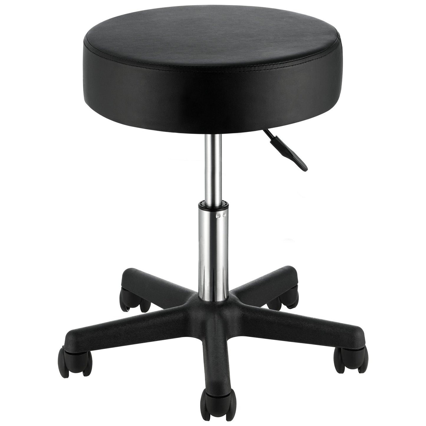 Height Adjustable Swivel Stool with Wheels, Black PU Leather, 181 kg Capacity