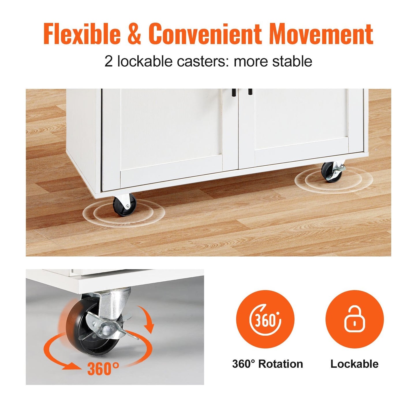 Mobile Kitchen Island Cart with Wood Top, Storage, and Adjustable Shelves