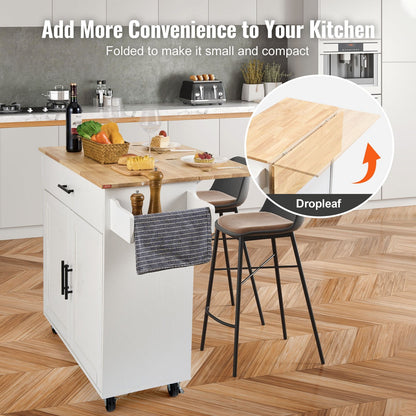 Mobile Kitchen Island Cart with Wood Top, Storage, and Adjustable Shelves