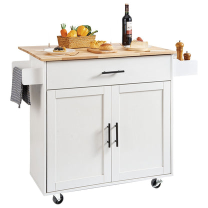 Mobile Kitchen Island Cart with Wood Top, Storage, and Adjustable Shelves