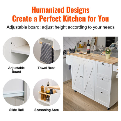 VEVOR Kitchen Island Cart with Solid Wood Top, 1150mm Width Mobile Carts with Storage