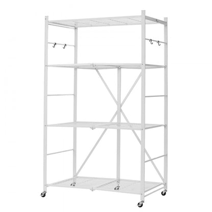VEVOR Folding Storage Shelf with Wheels 4-Tier No Assembly Organizer Shelf White