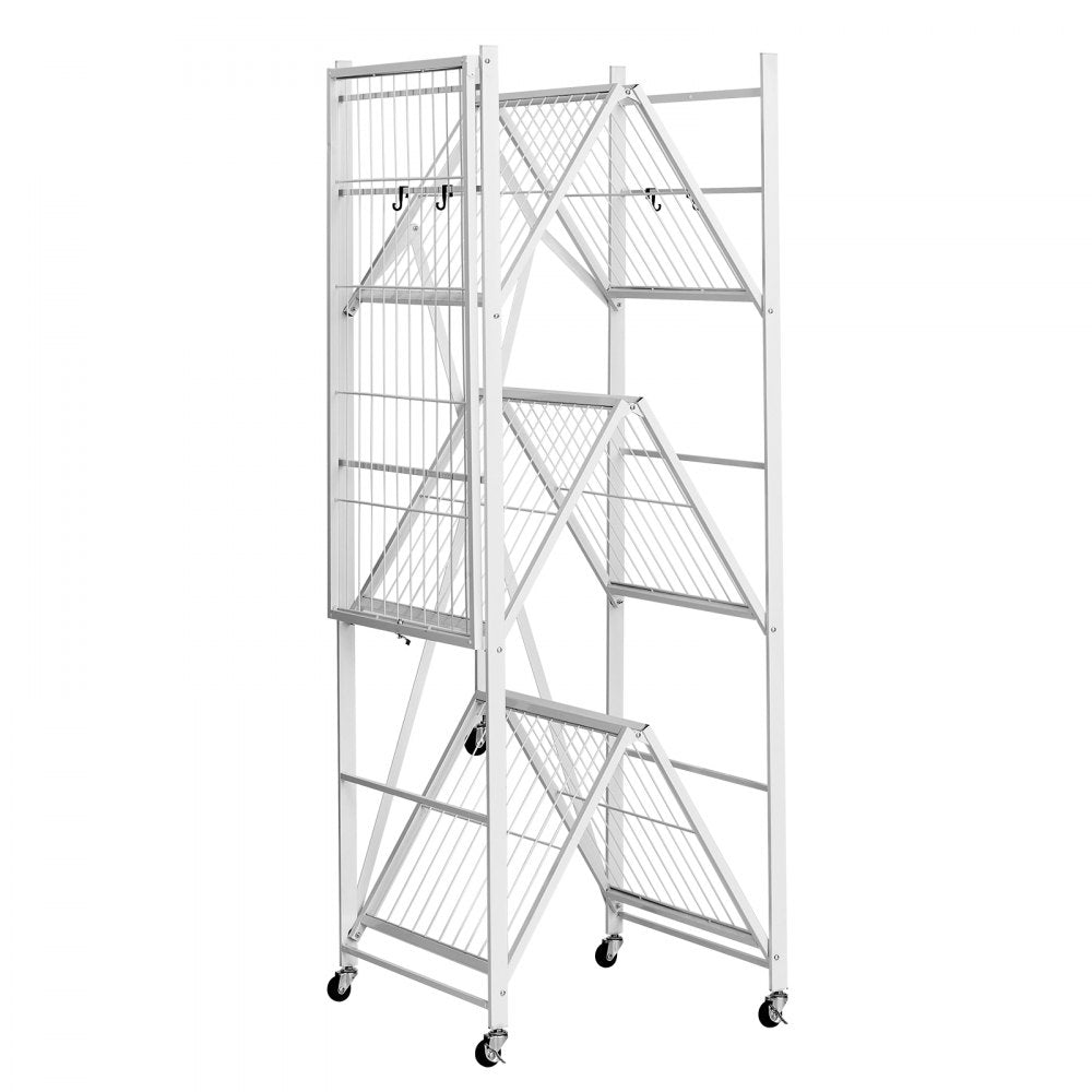 VEVOR Folding Storage Shelf with Wheels 4-Tier No Assembly Organizer Shelf White