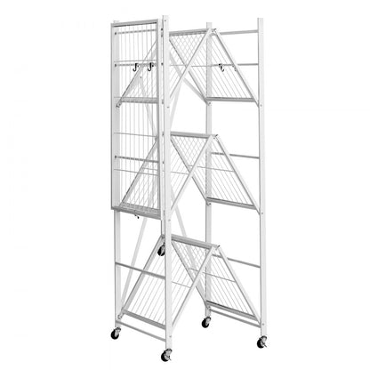 VEVOR Folding Storage Shelf with Wheels 4-Tier No Assembly Organizer Shelf White