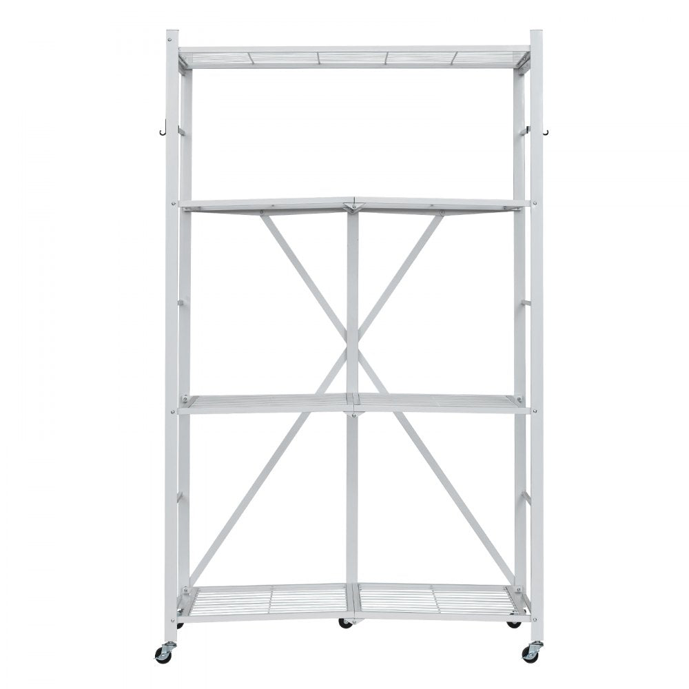 VEVOR Folding Storage Shelf with Wheels 4-Tier No Assembly Organizer Shelf White