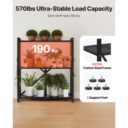VEVOR 3-Tier Foldable Storage Shelf with Wheels 76 x 33 x 91 cm Metal Shelving