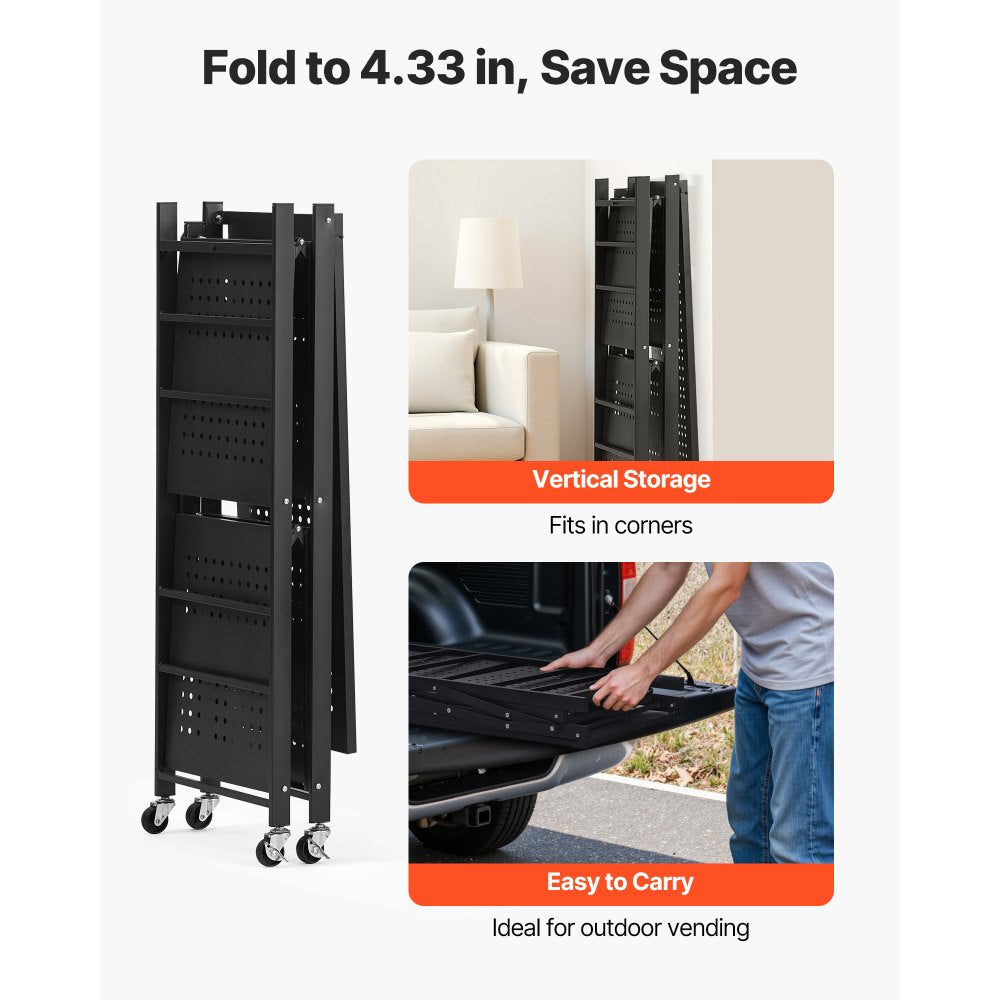 VEVOR 3-Tier Foldable Storage Shelf with Wheels 76 x 33 x 91 cm Metal Shelving