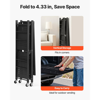 VEVOR 3-Tier Foldable Storage Shelf with Wheels 76 x 33 x 91 cm Metal Shelving