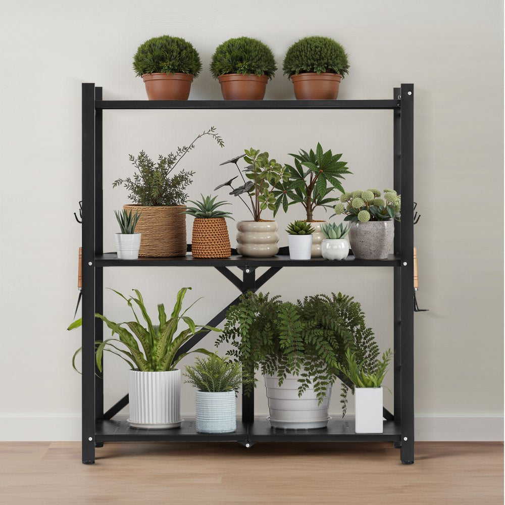 VEVOR 3-Tier Foldable Storage Shelf with Wheels 76 x 33 x 91 cm Metal Shelving