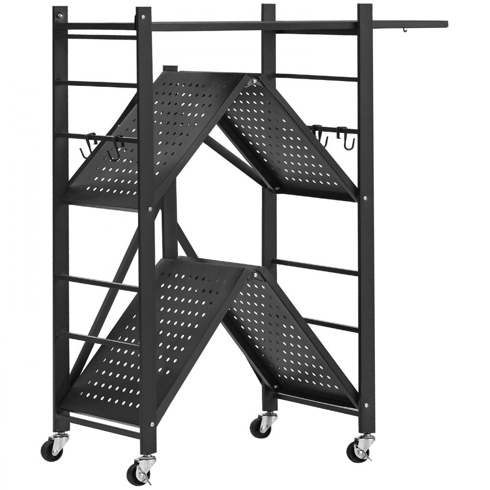 VEVOR 3-Tier Foldable Storage Shelf with Wheels 76 x 33 x 91 cm Metal Shelving