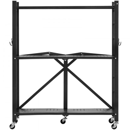 VEVOR 3-Tier Foldable Storage Shelf with Wheels 76 x 33 x 91 cm Metal Shelving