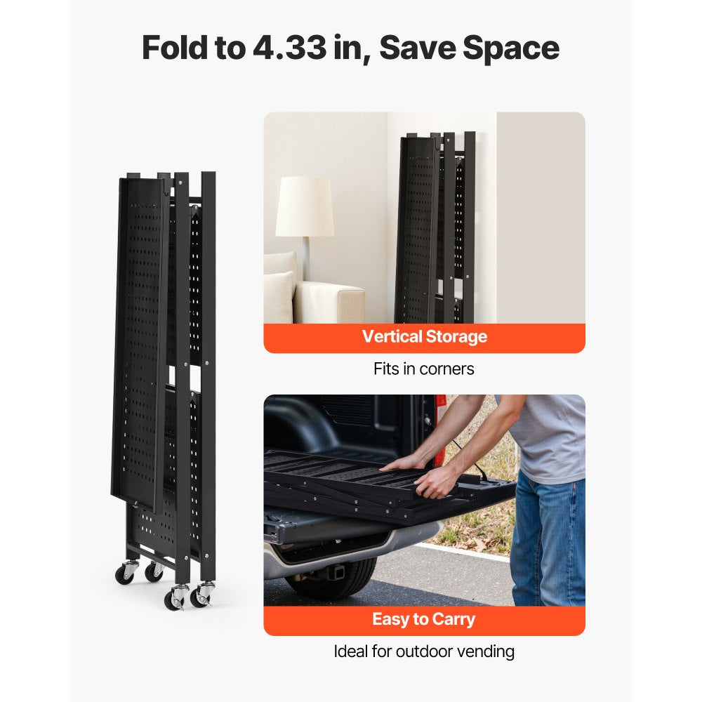 VEVOR 3-Tier Foldable Storage Shelf with Wheels 71 x 33 x 91 cm Metal Shelving