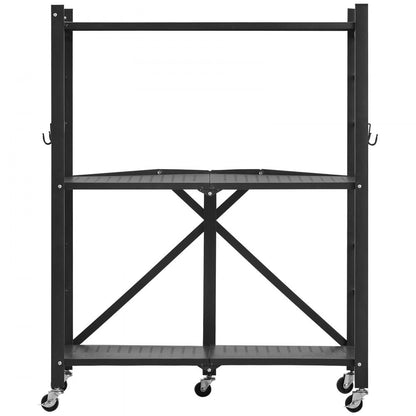 VEVOR 3-Tier Foldable Storage Shelf with Wheels 71 x 33 x 91 cm Metal Shelving