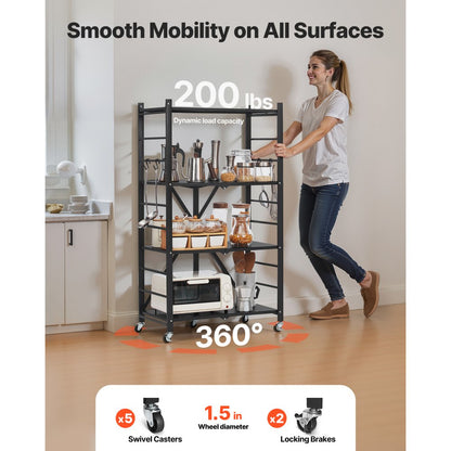 4-Tier Foldable Storage Shelf with Wheels 66 x 33 x 117 cm Metal Shelving