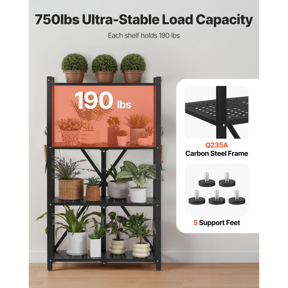 4-Tier Foldable Storage Shelf with Wheels 66 x 33 x 117 cm Metal Shelving