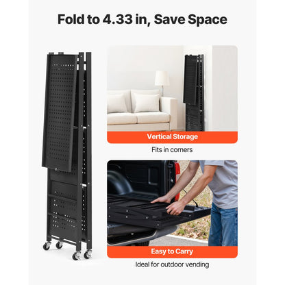4-Tier Foldable Storage Shelf with Wheels 66 x 33 x 117 cm Metal Shelving