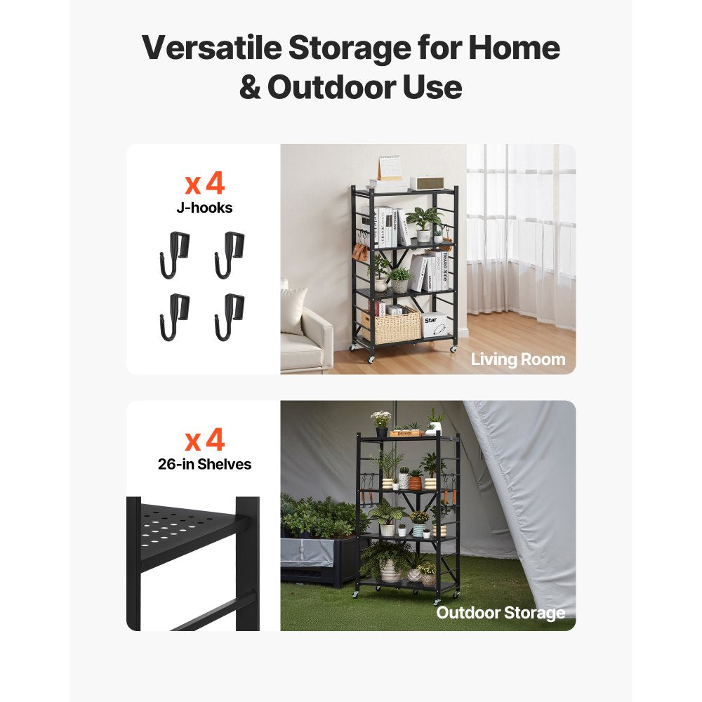 4-Tier Foldable Storage Shelf with Wheels 66 x 33 x 117 cm Metal Shelving