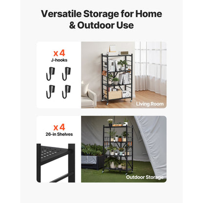 4-Tier Foldable Storage Shelf with Wheels 66 x 33 x 117 cm Metal Shelving