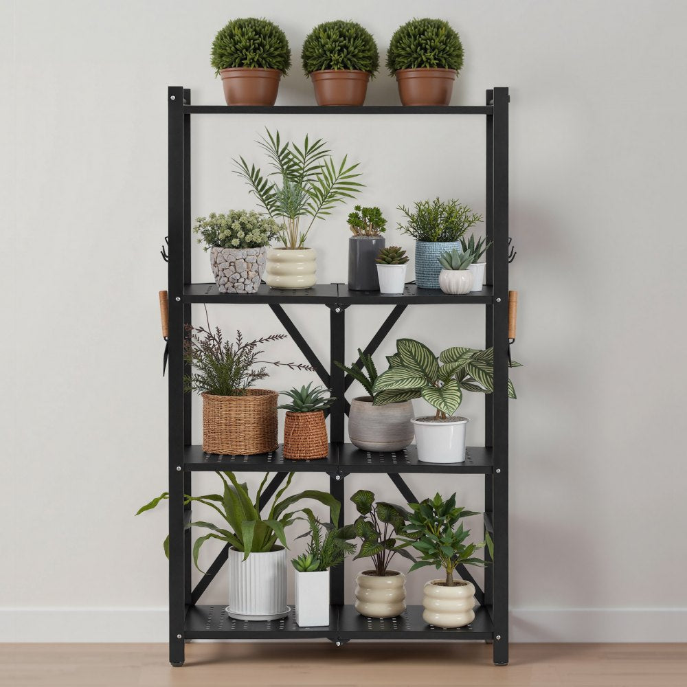 4-Tier Foldable Storage Shelf with Wheels 66 x 33 x 117 cm Metal Shelving