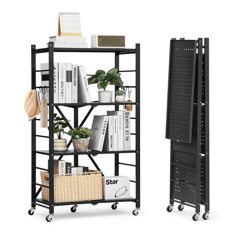 4-Tier Foldable Storage Shelf with Wheels 66 x 33 x 117 cm Metal Shelving