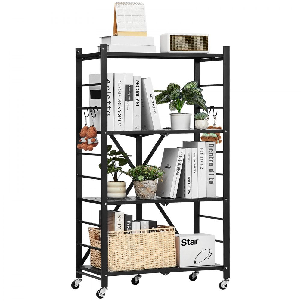 4-Tier Foldable Storage Shelf with Wheels 66 x 33 x 117 cm Metal Shelving