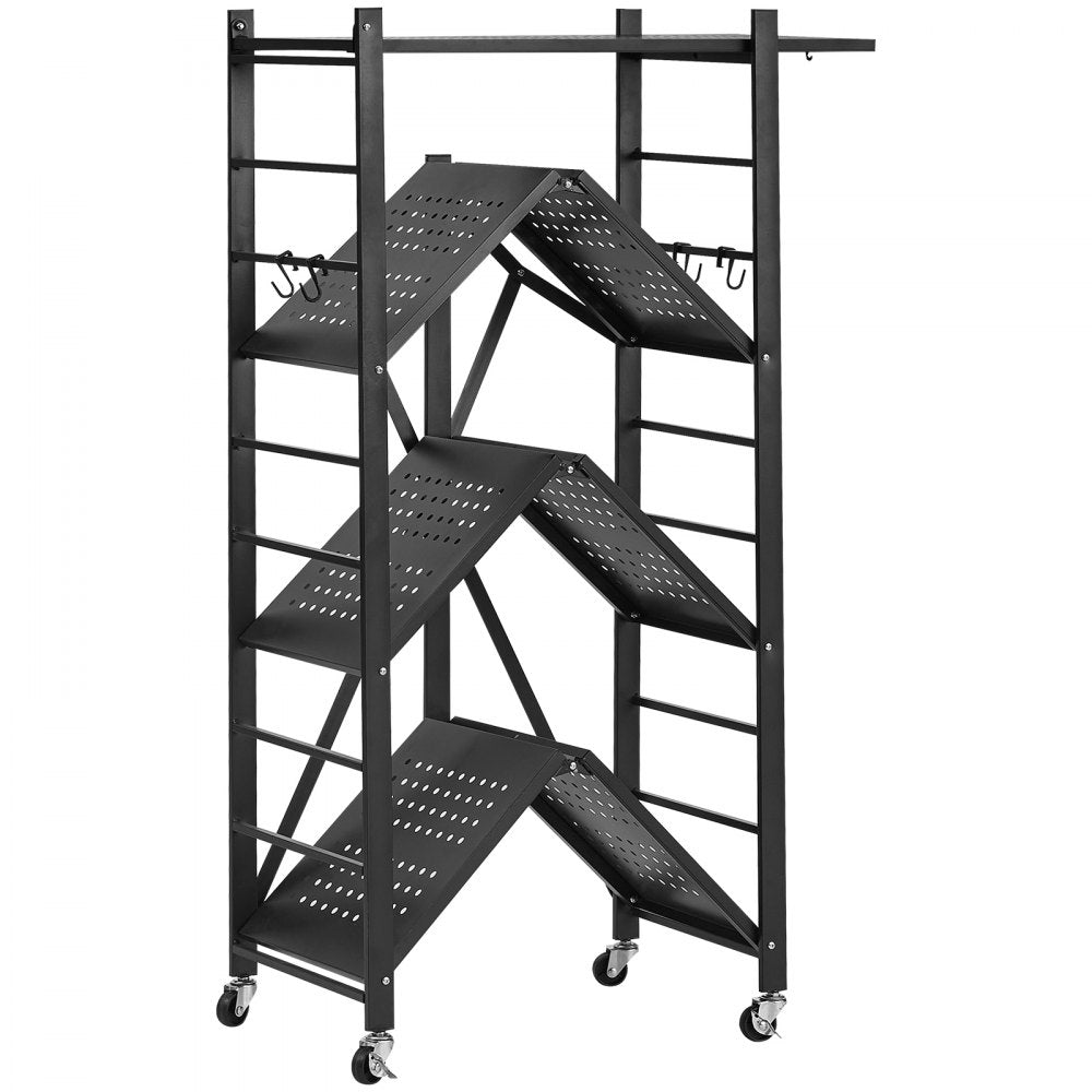 4-Tier Foldable Storage Shelf with Wheels 66 x 33 x 117 cm Metal Shelving
