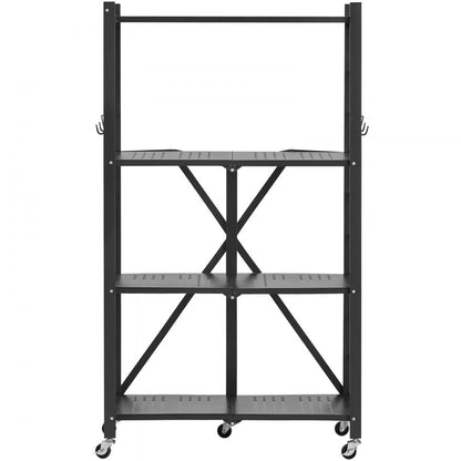 4-Tier Foldable Storage Shelf with Wheels 66 x 33 x 117 cm Metal Shelving