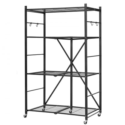 VEVOR Folding Storage Shelf with Wheels 4-Tier No Assembly Organizer Shelf Black