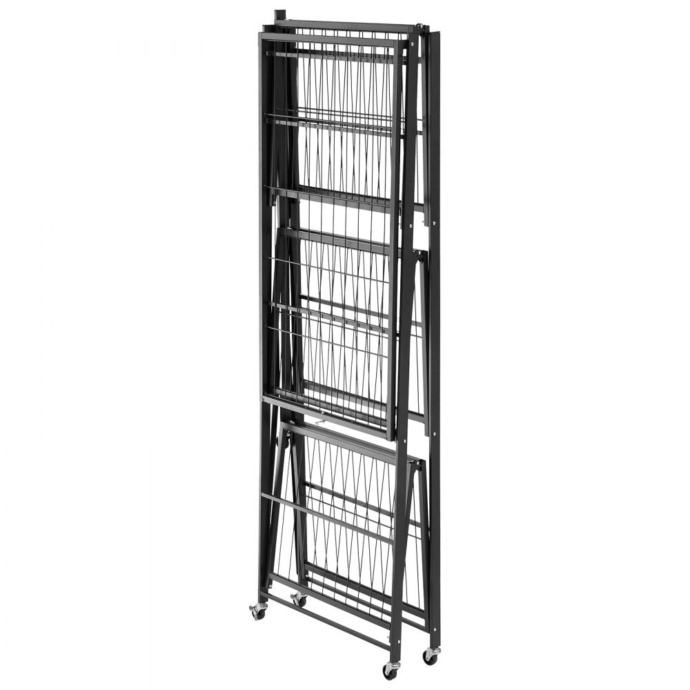 VEVOR Folding Storage Shelf with Wheels 4-Tier No Assembly Organizer Shelf Black