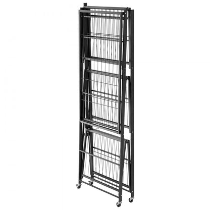 VEVOR Folding Storage Shelf with Wheels 4-Tier No Assembly Organizer Shelf Black