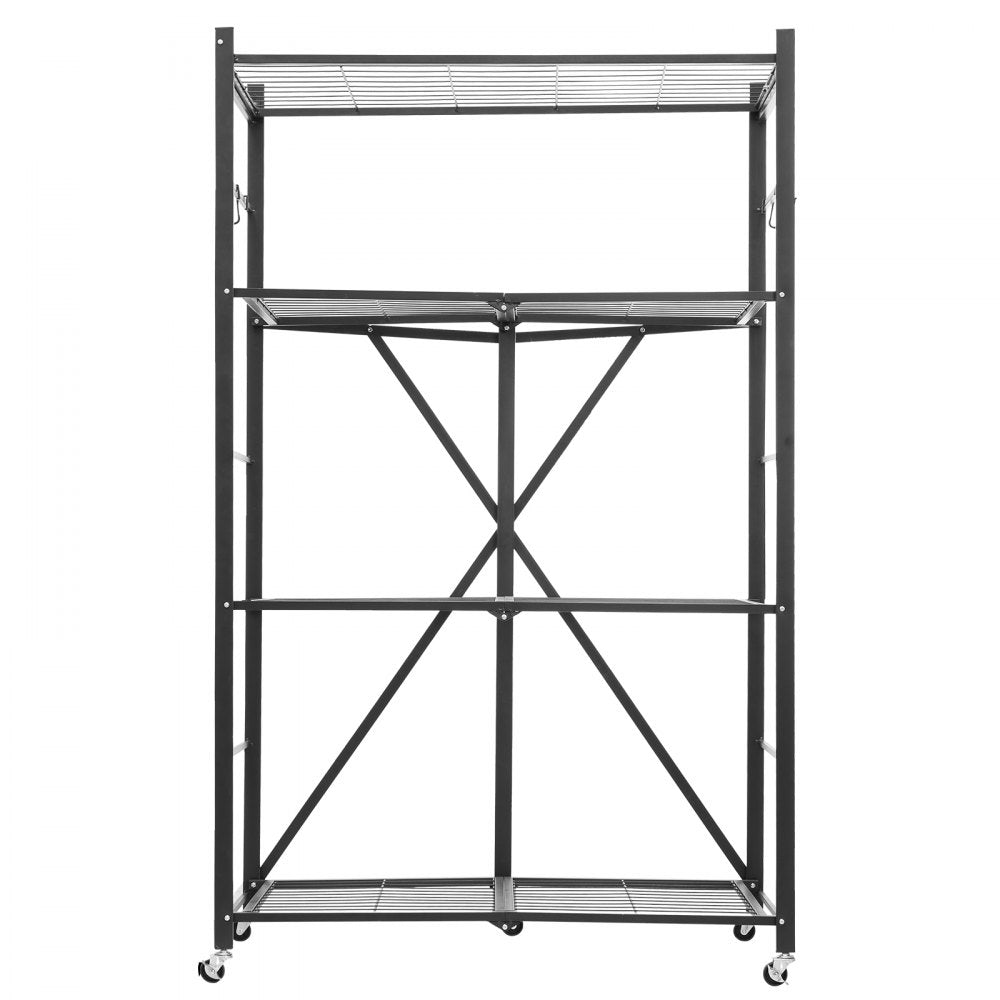 VEVOR Folding Storage Shelf with Wheels 4-Tier No Assembly Organizer Shelf Black