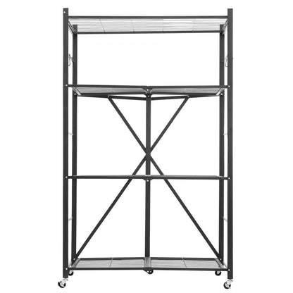 VEVOR Folding Storage Shelf with Wheels 4-Tier No Assembly Organizer Shelf Black