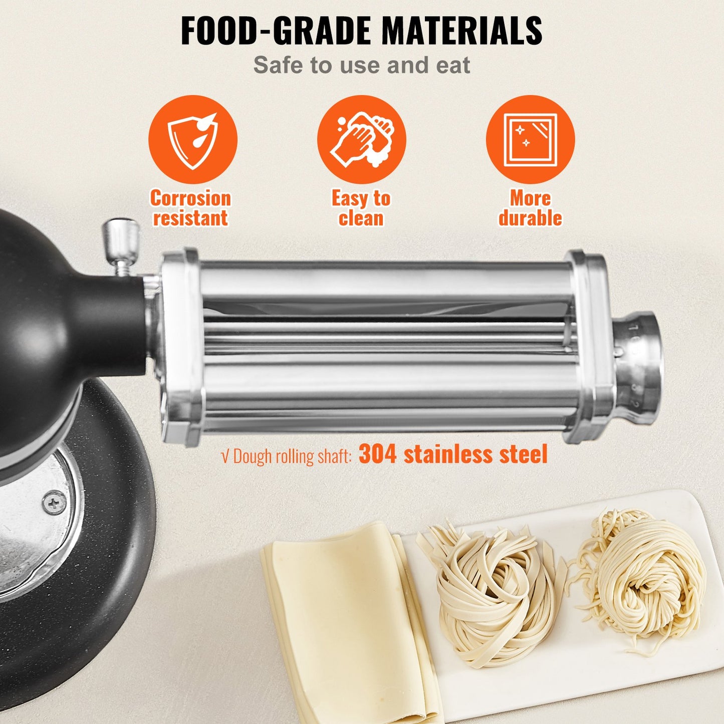 VEVOR Pasta Attachment for KitchenAid Stand Mixer, Stainless Steel Pasta Sheet Roller