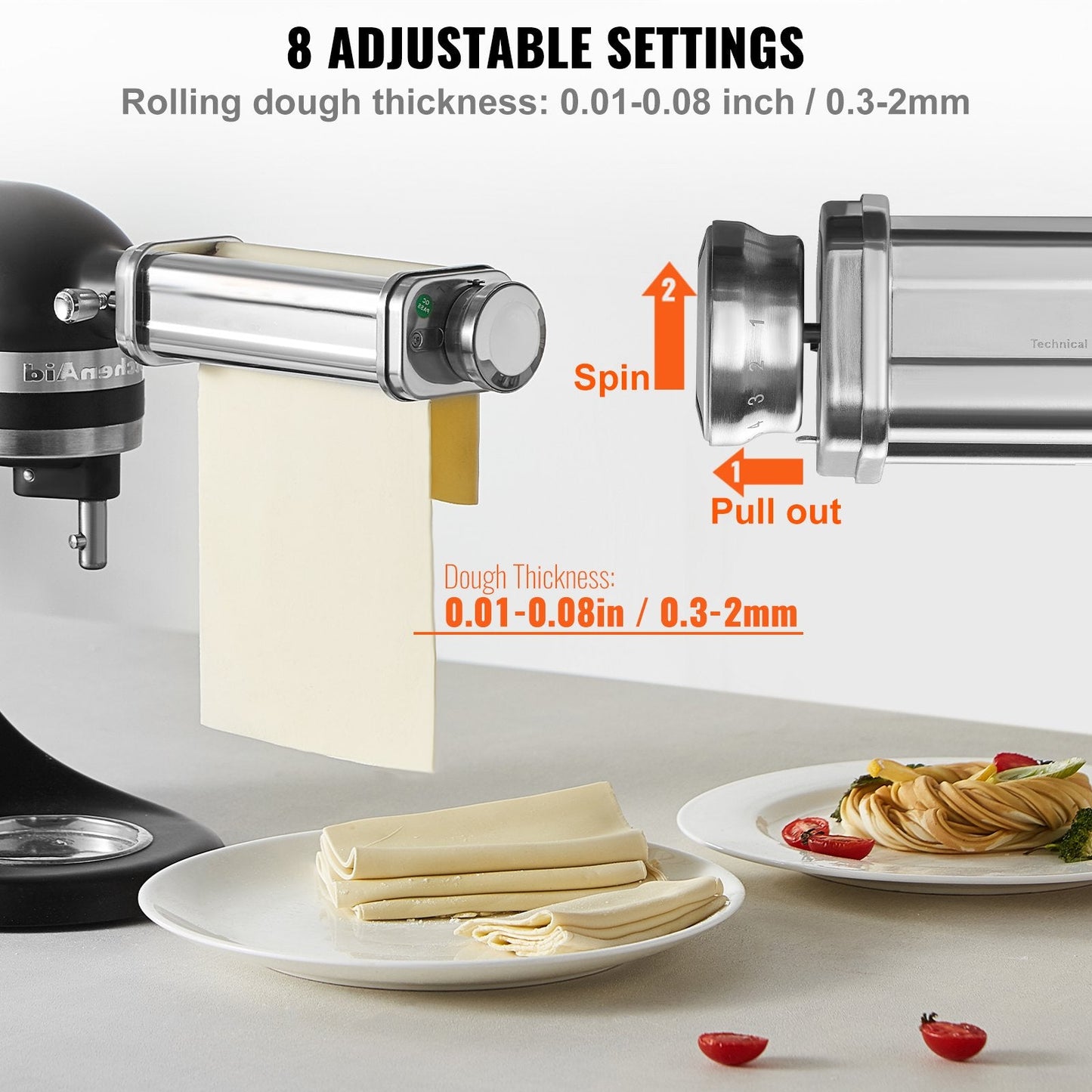 3-Piece Pasta Roller & Cutter Set for KitchenAid Mixer, Stainless Steel