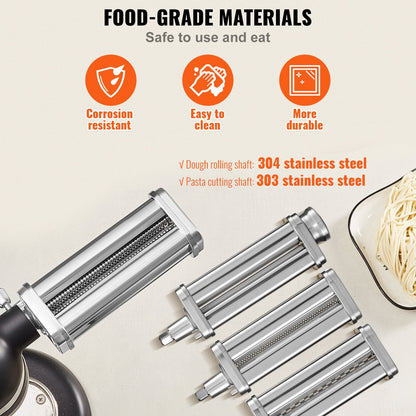 3-Piece Pasta Roller & Cutter Set for KitchenAid Mixer, Stainless Steel