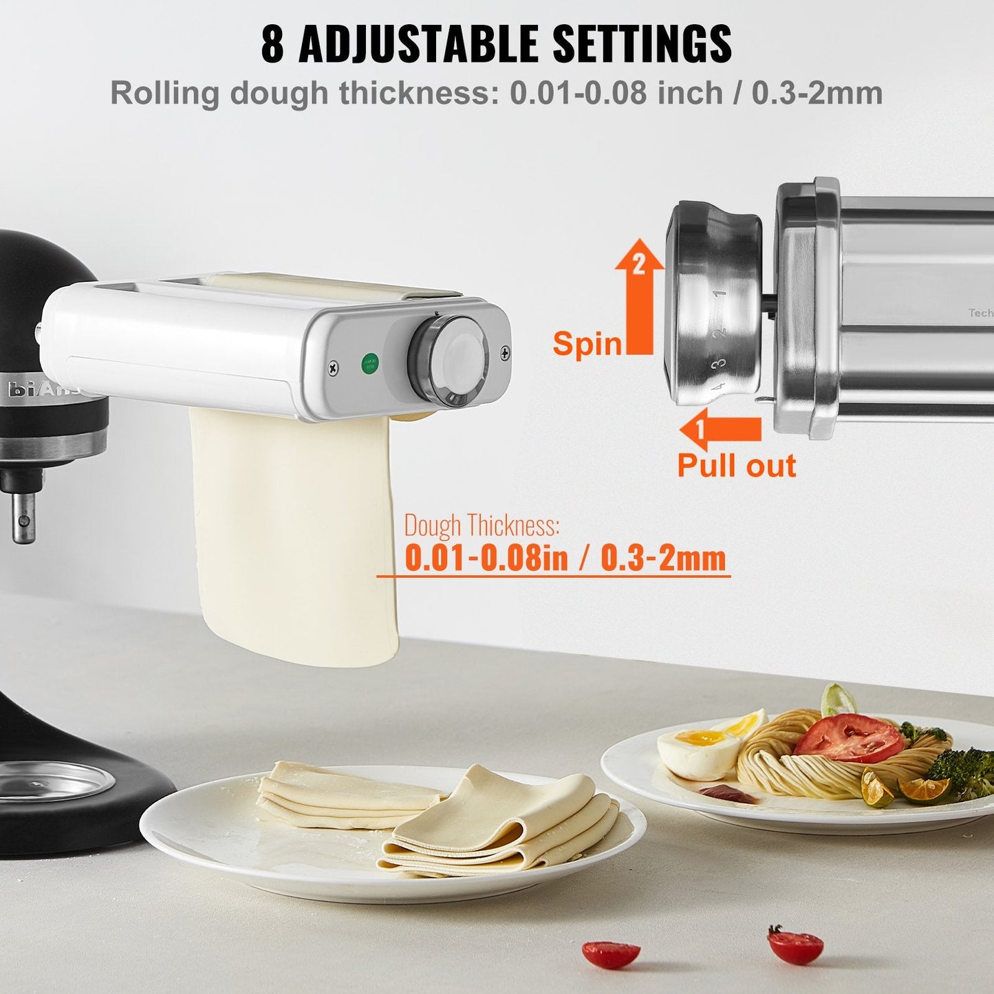 3-in-1 Pasta Roller & Cutter Set for KitchenAid with Adjustable Thickness