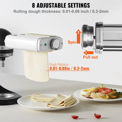 3-in-1 Pasta Roller & Cutter Set for KitchenAid with Adjustable Thickness