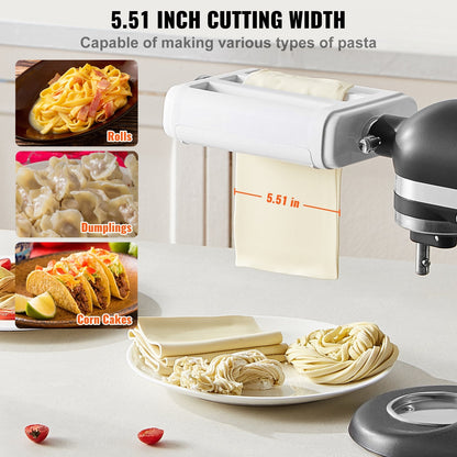 3-in-1 Pasta Roller & Cutter Set for KitchenAid with Adjustable Thickness