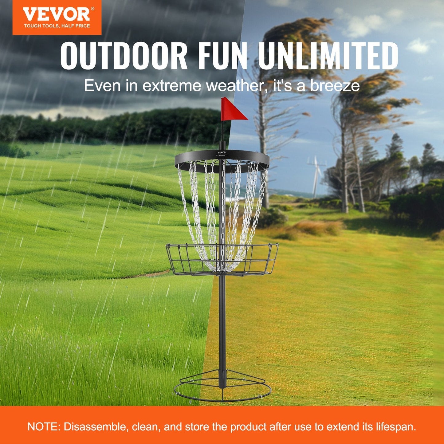Portable Disc Golf Basket with 24 Chains, Black Steel, 1.32m Tall, 12.06 kg