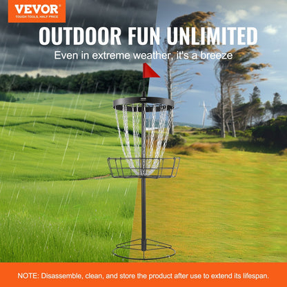 Portable Disc Golf Basket with 24 Chains, Black Steel, 1.32m Tall, 12.06 kg