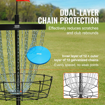 Portable Disc Golf Basket with 24 Chains, Black Steel, 1.32m Tall, 12.06 kg