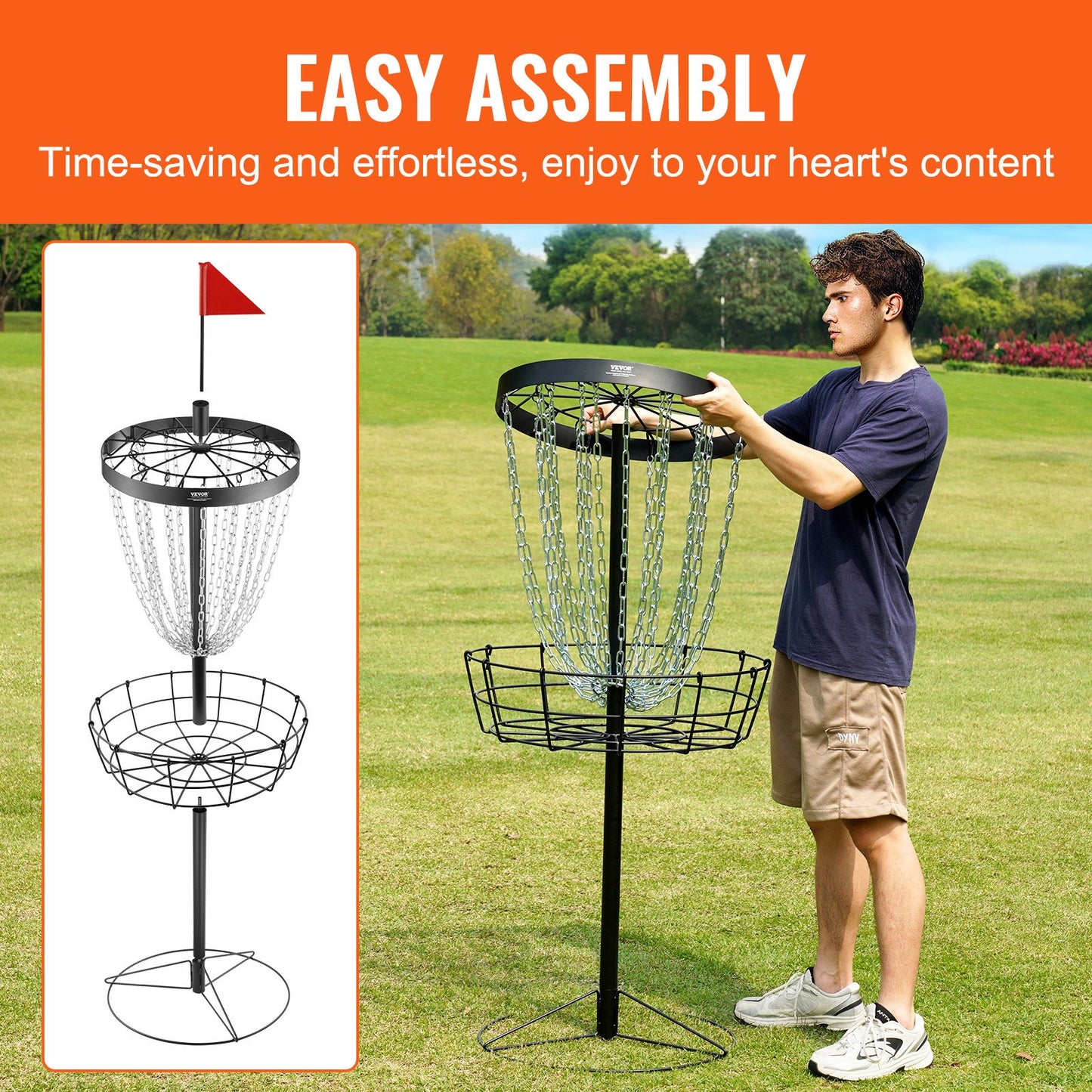 VEVOR Disc Golf Basket, 24-Chains Portable Disc Golf Target Hole, Heavy Duty Steel