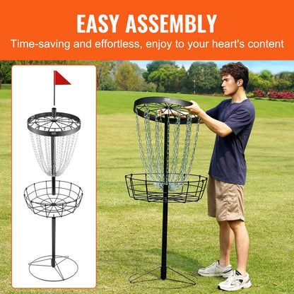 Portable Disc Golf Basket with 24 Chains, Black Steel, 1.32m Tall, 12.06 kg
