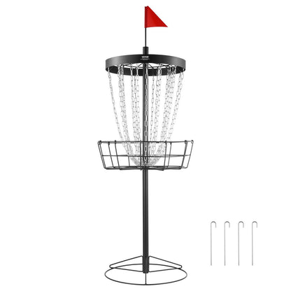 Portable Disc Golf Basket with 24 Chains, Black Steel, 1.32m Tall, 12.06 kg