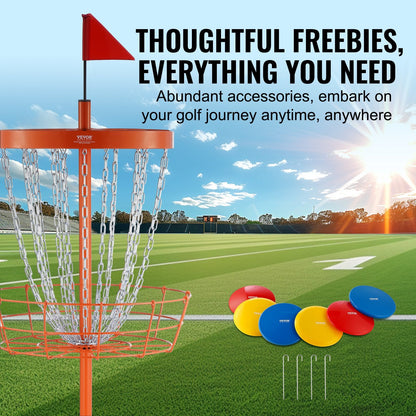 Portable Disc Golf Basket with 24 Chains, Heavy Duty Steel, Includes 6 Discs, Orange