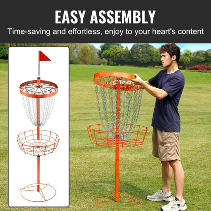 Portable Disc Golf Basket with 24 Chains, Heavy Duty Steel, Includes 6 Discs, Orange