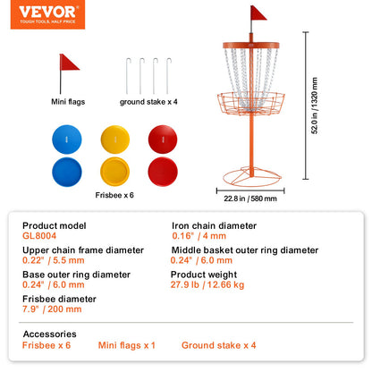 VEVOR Disc Golf Basket, 24-Chains Portable Disc Golf Target Hole, Heavy Duty Steel