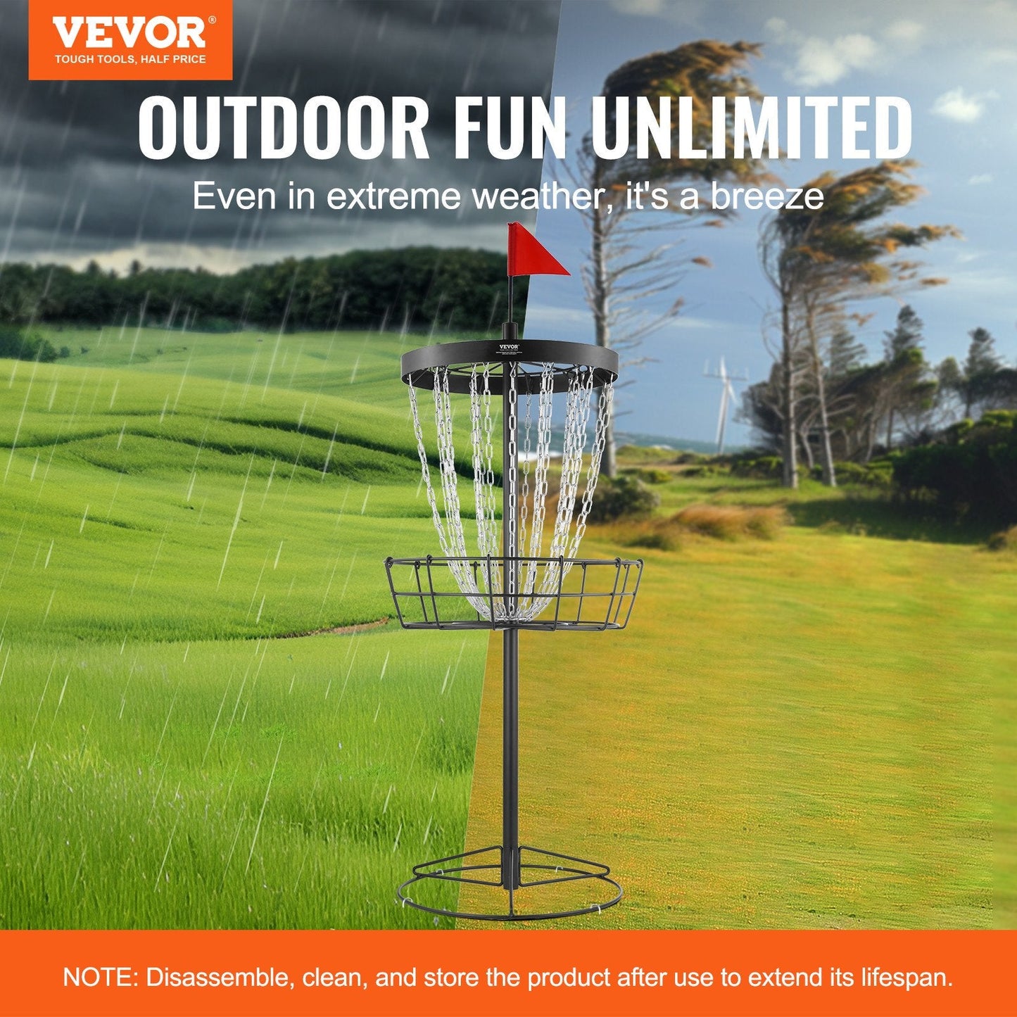 Portable Disc Golf Basket, 24-Chain Steel Target, 1.35m Tall, 14.05 kg, Black
