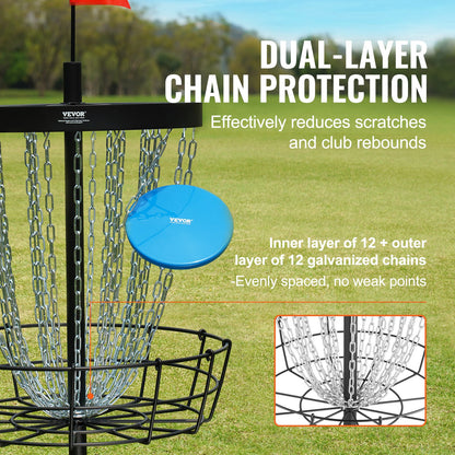 VEVOR Disc Golf Basket, 24-Chains Portable Disc Golf Target Hole, Heavy Duty Steel